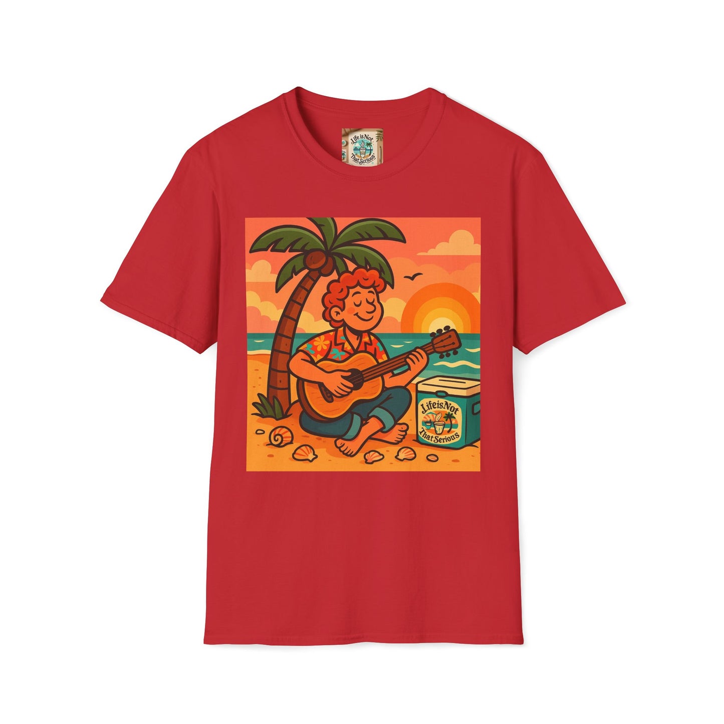 Guitarist T-Shirt - Whimsical Guy Playing Guitar at the Beach Design