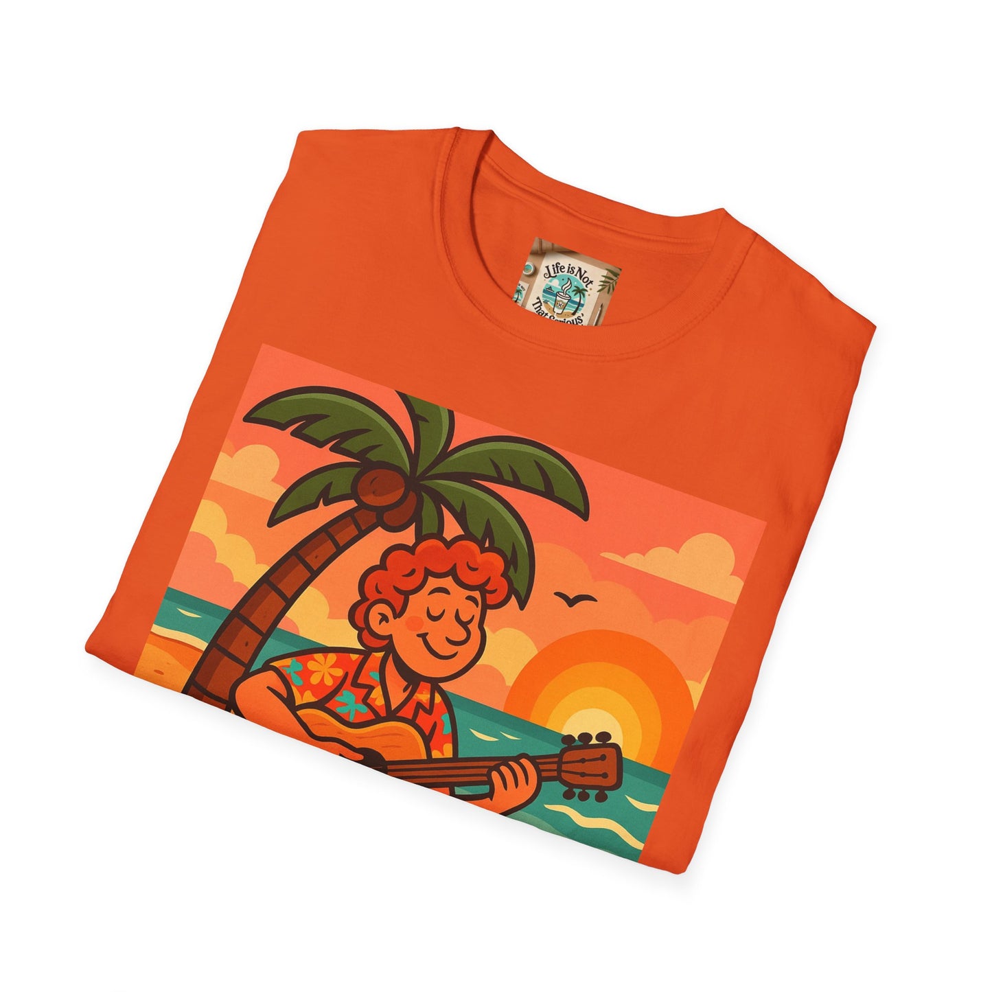 Guitarist T-Shirt - Whimsical Guy Playing Guitar at the Beach Design