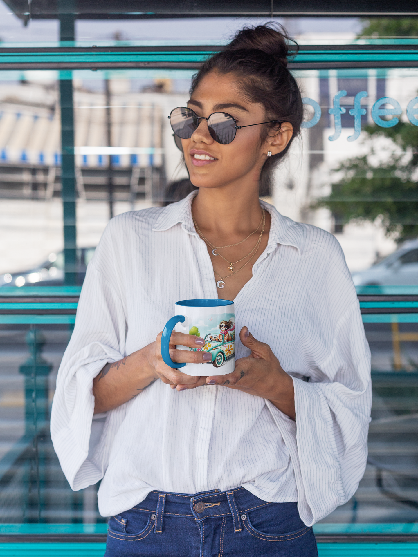 Accent Mug - Whimsical Girl Driving Her Car