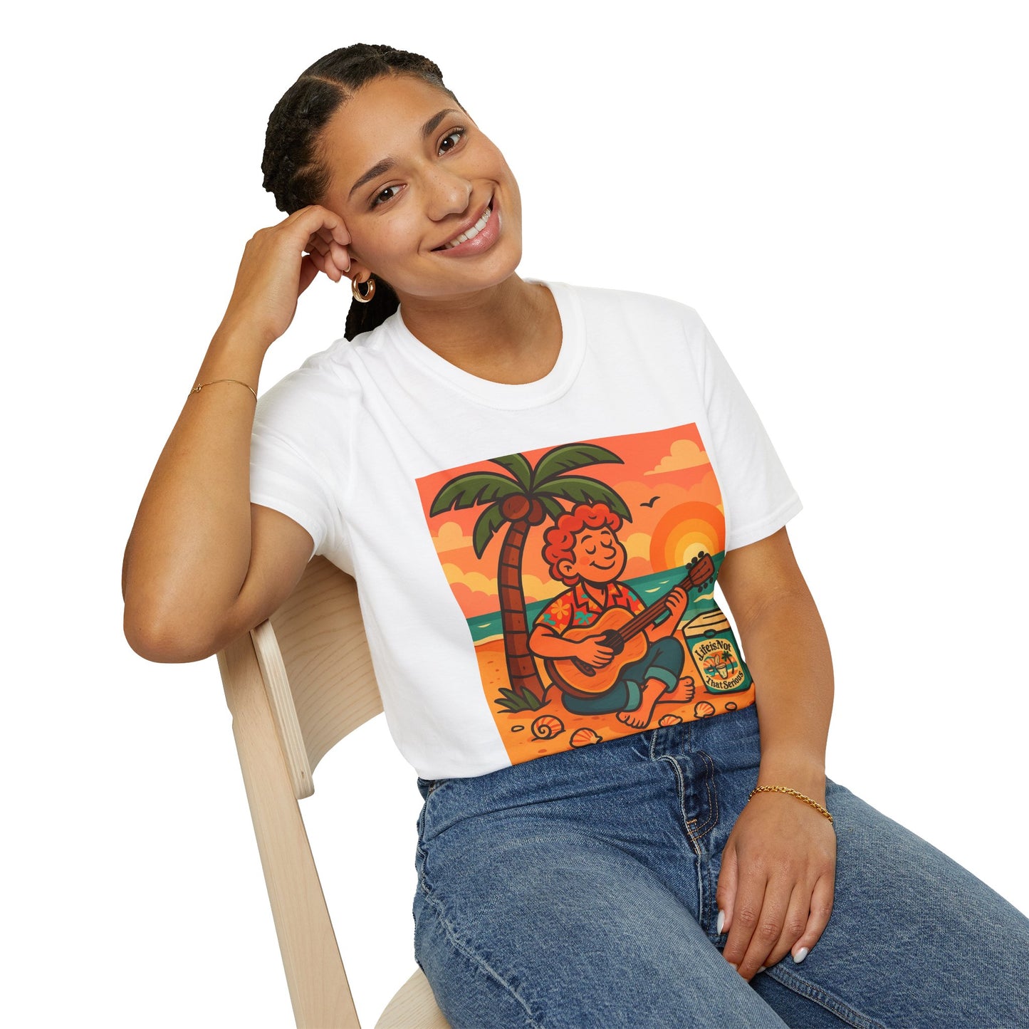 Guitarist T-Shirt - Whimsical Guy Playing Guitar at the Beach Design