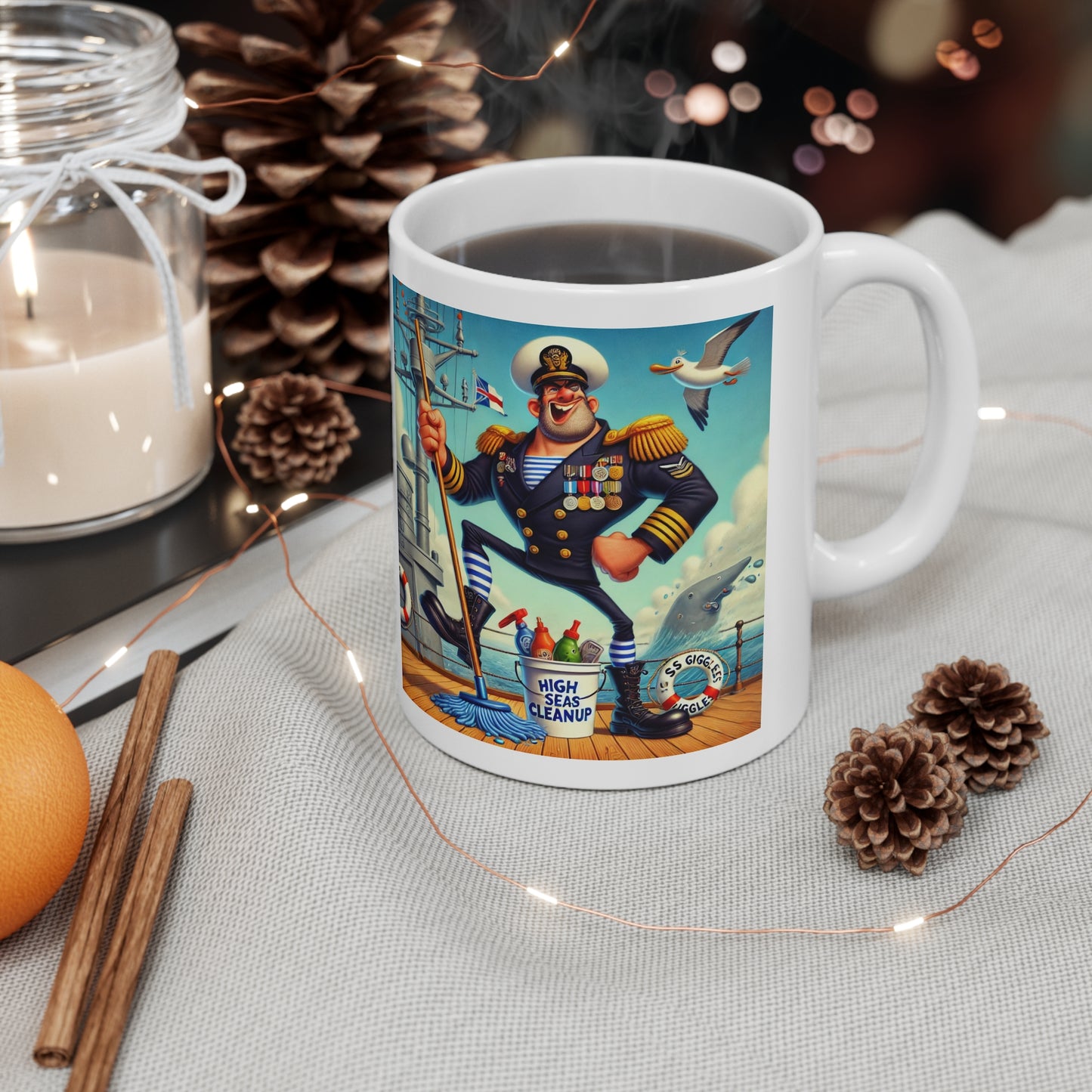 Mug - Whimsical Sailor on Deck of Ship Ceramic Coffee Cup 11oz 15oz