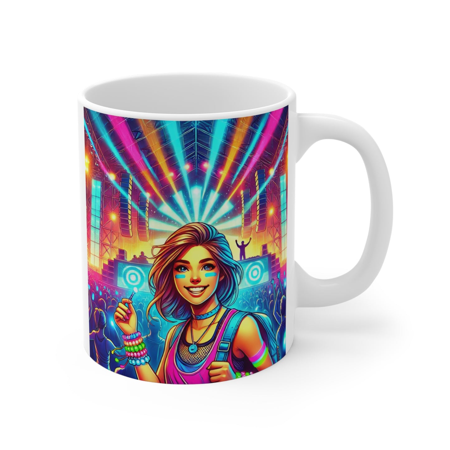 Music Lover Mug 11oz - Girl at a Music Concert Enjoying What Makes Her Happy