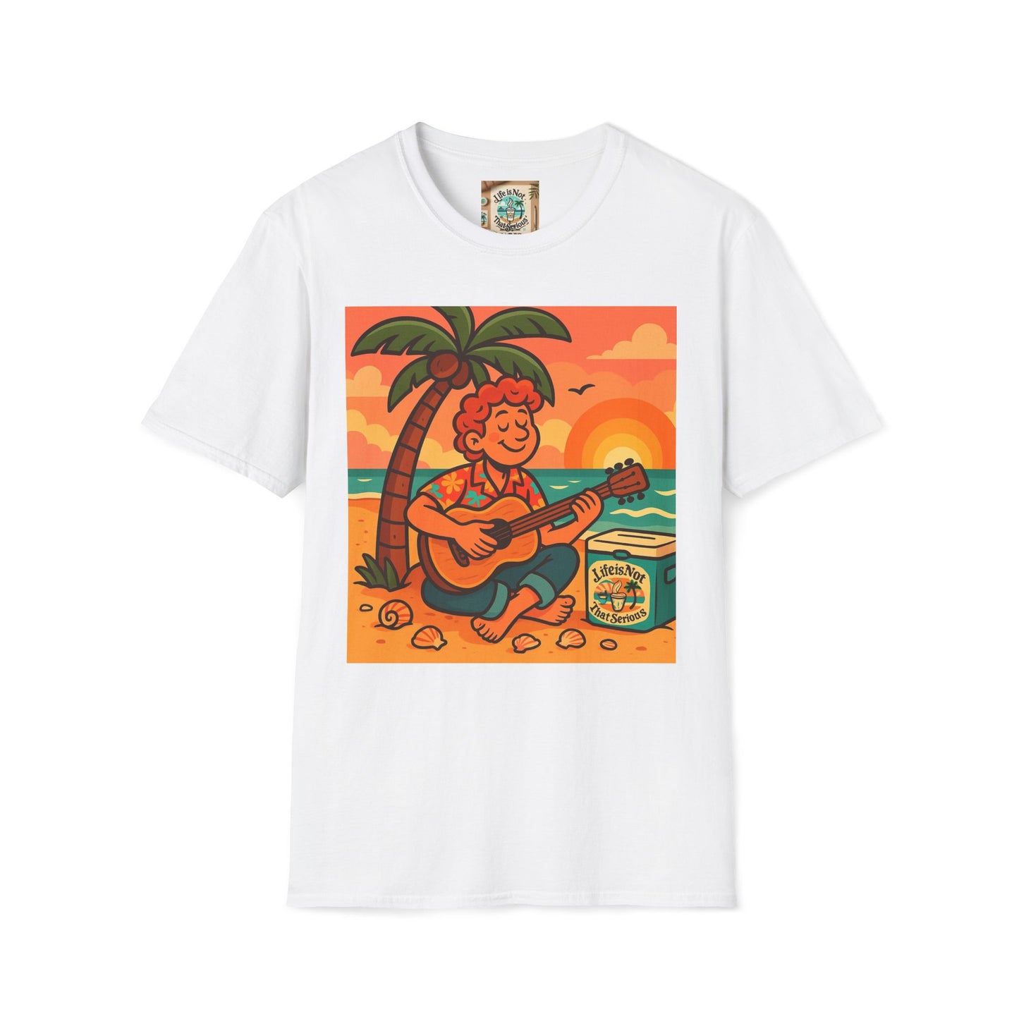 Guitarist T-Shirt - Whimsical Guy Playing Guitar at the Beach Design