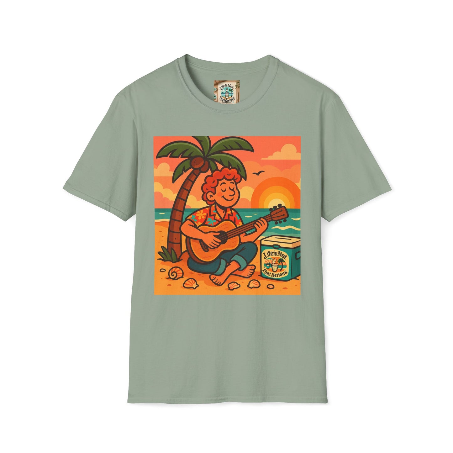 Guitarist T-Shirt - Whimsical Guy Playing Guitar at the Beach Design