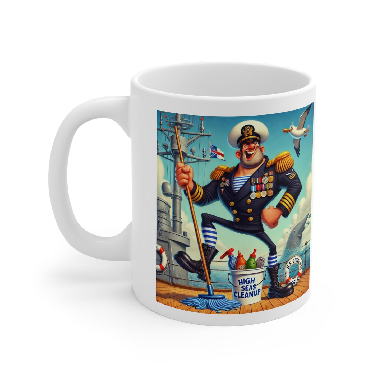 Mug - Whimsical Sailor on Deck of Ship Ceramic Coffee Cup 11oz 15oz