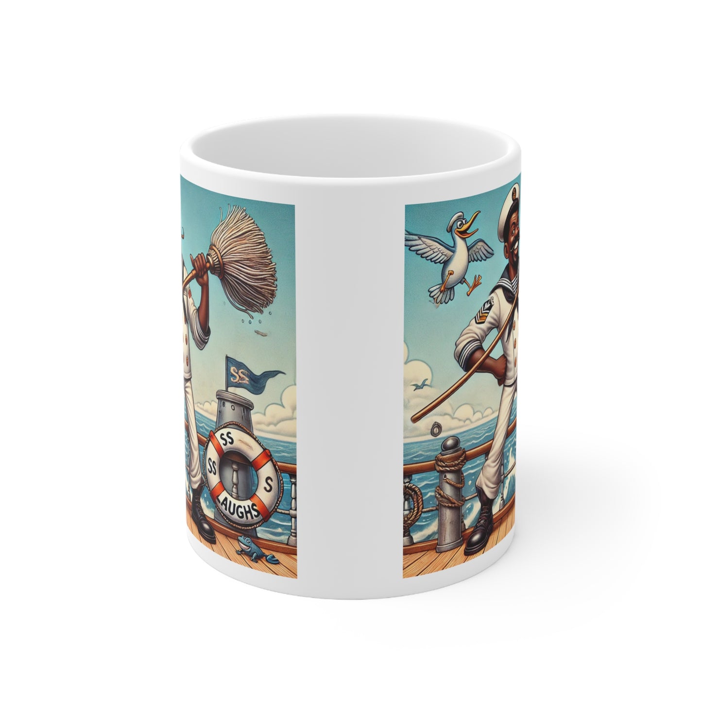 Coffee Mugs - Whimsical Coast Guard Working on the Deck
