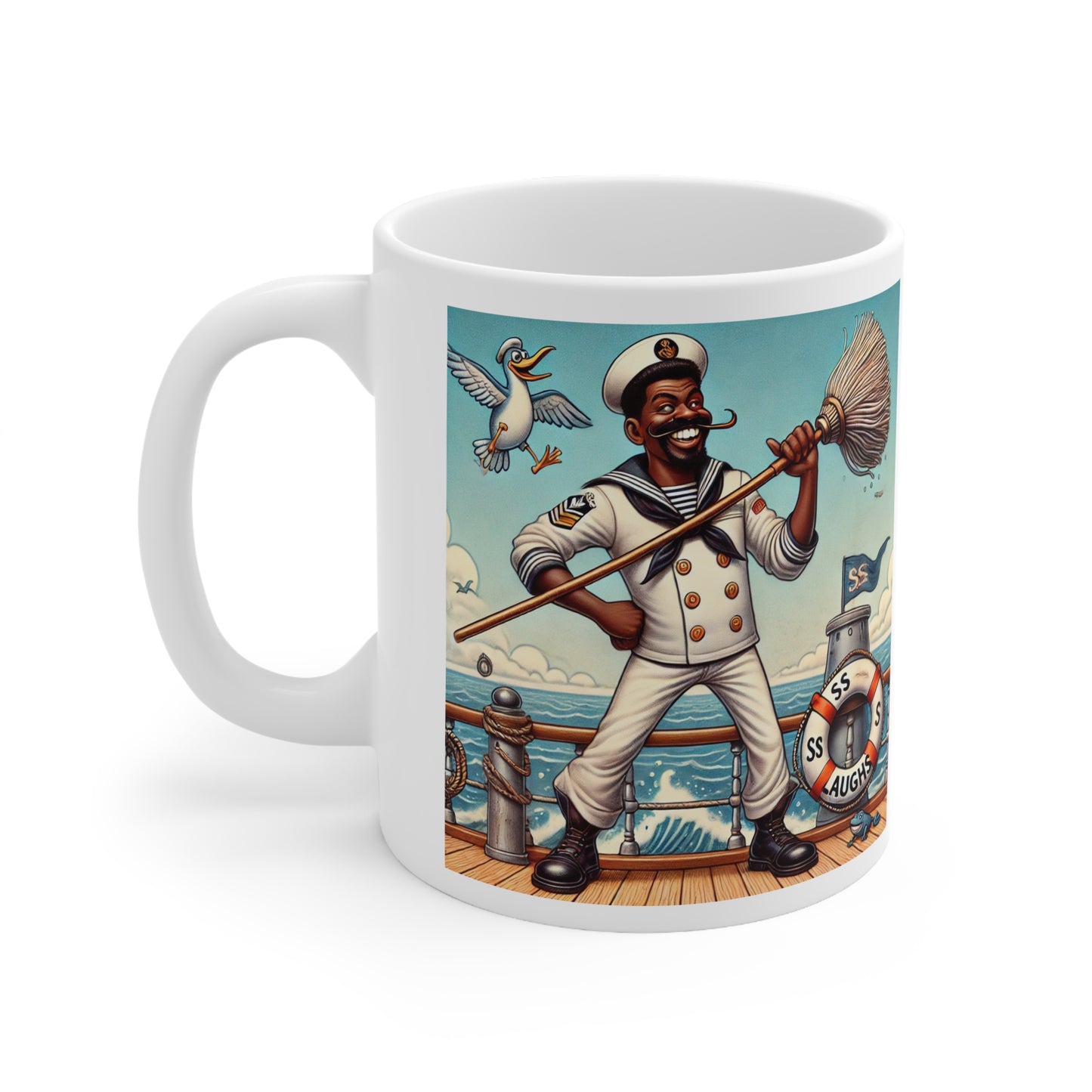 Coffee Mugs - Whimsical Coast Guard Working on the Deck