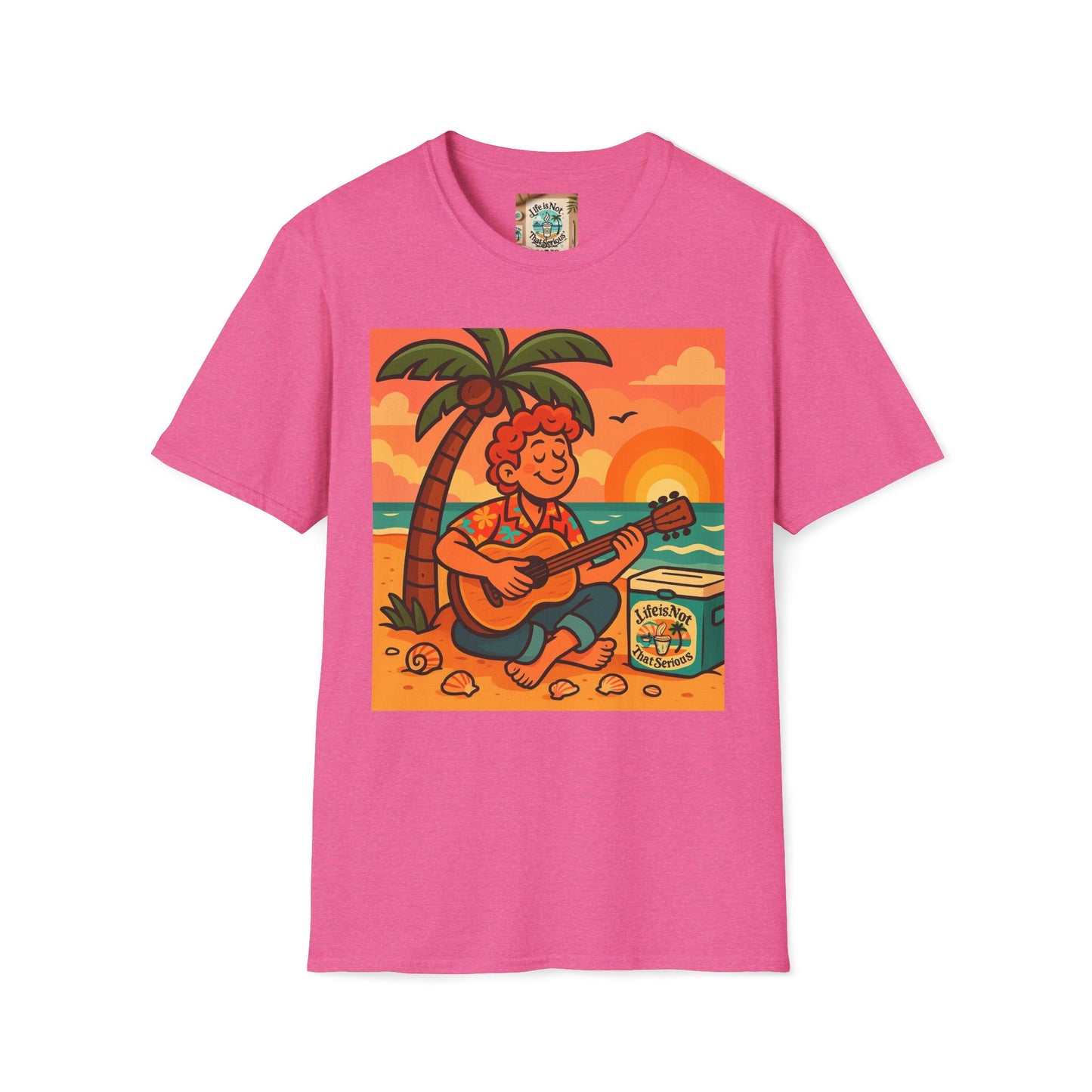 Guitarist T-Shirt - Whimsical Guy Playing Guitar at the Beach Design