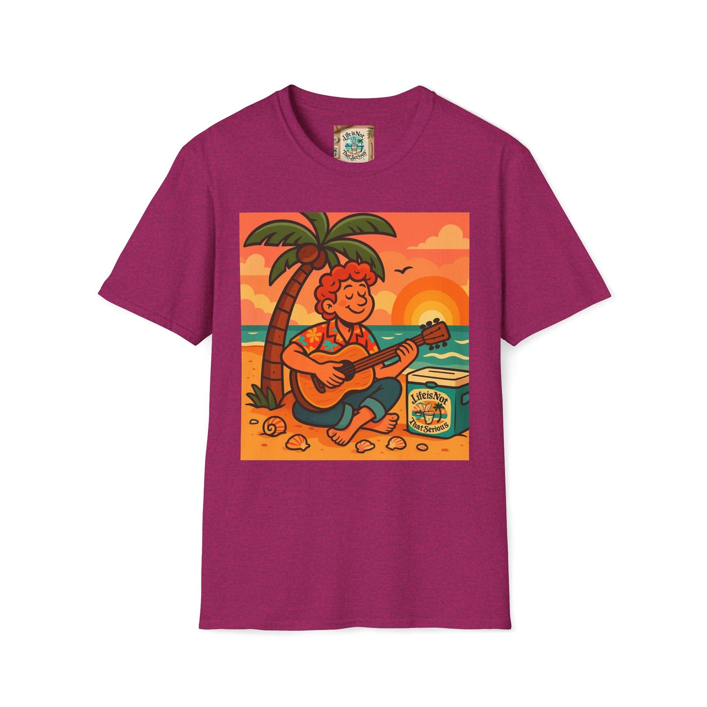 Guitarist T-Shirt - Whimsical Guy Playing Guitar at the Beach Design
