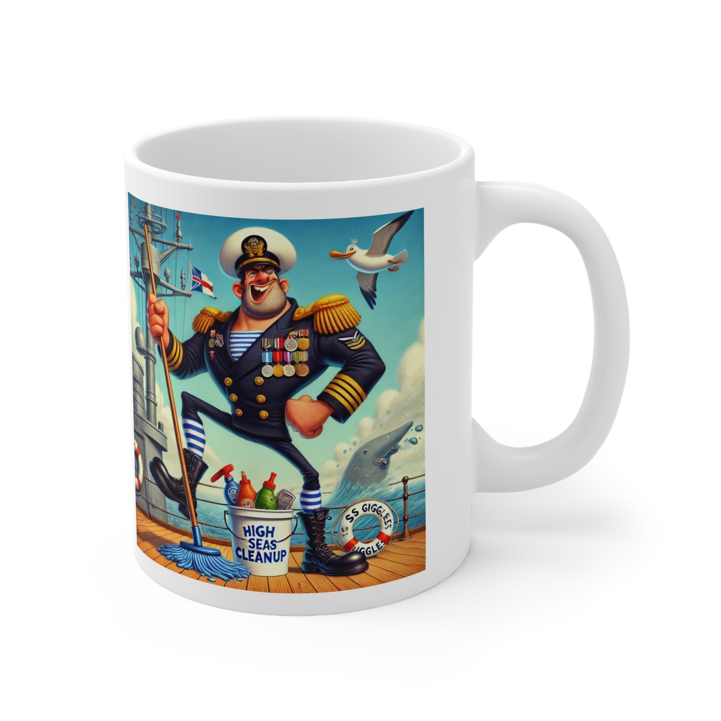 Mug - Whimsical Sailor on Deck of Ship Ceramic Coffee Cup 11oz 15oz