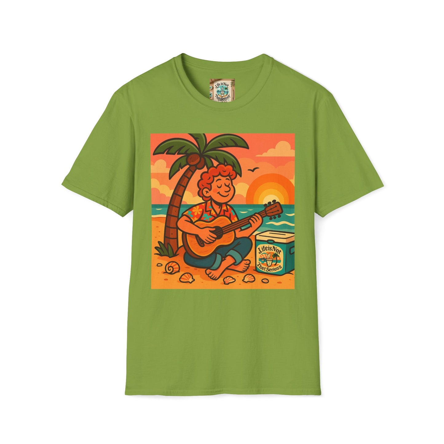 Guitarist T-Shirt - Whimsical Guy Playing Guitar at the Beach Design