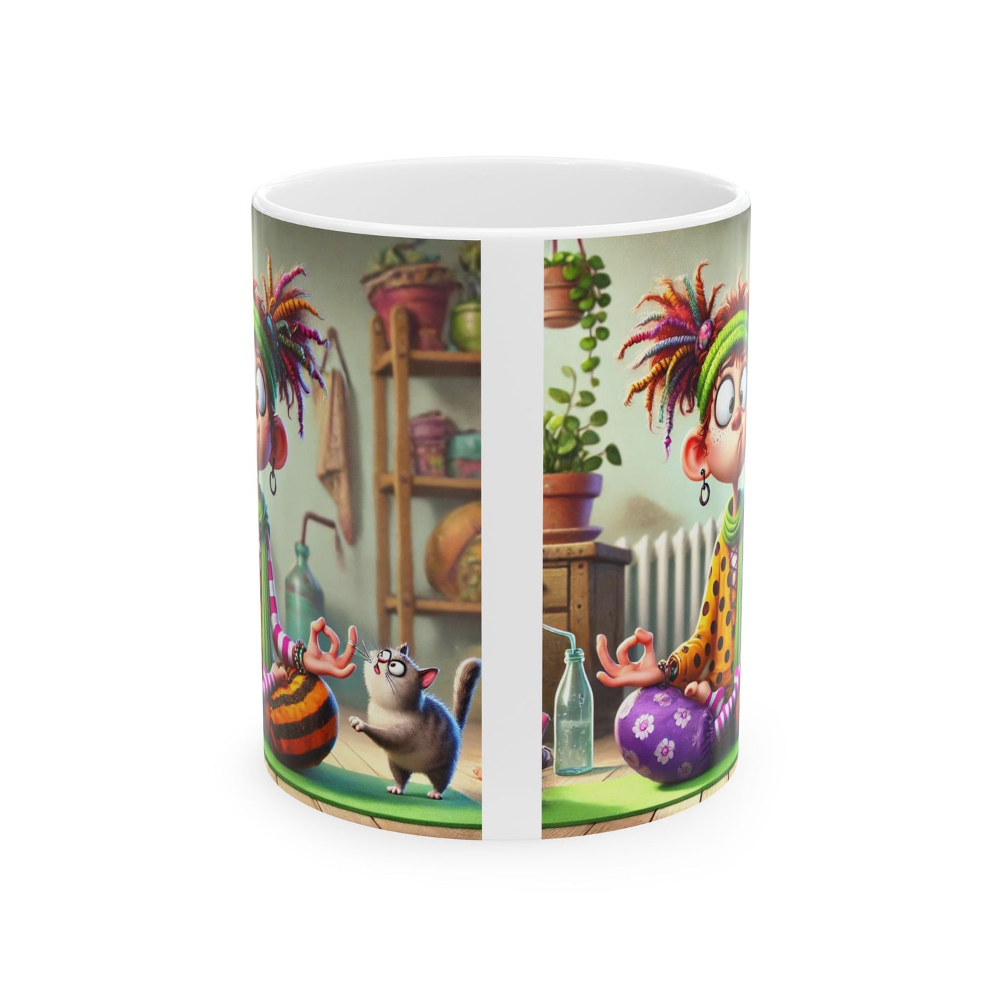 Funny Yoga Girl Ceramic Mug (11oz, 15oz) - Coffee or Tea Cup