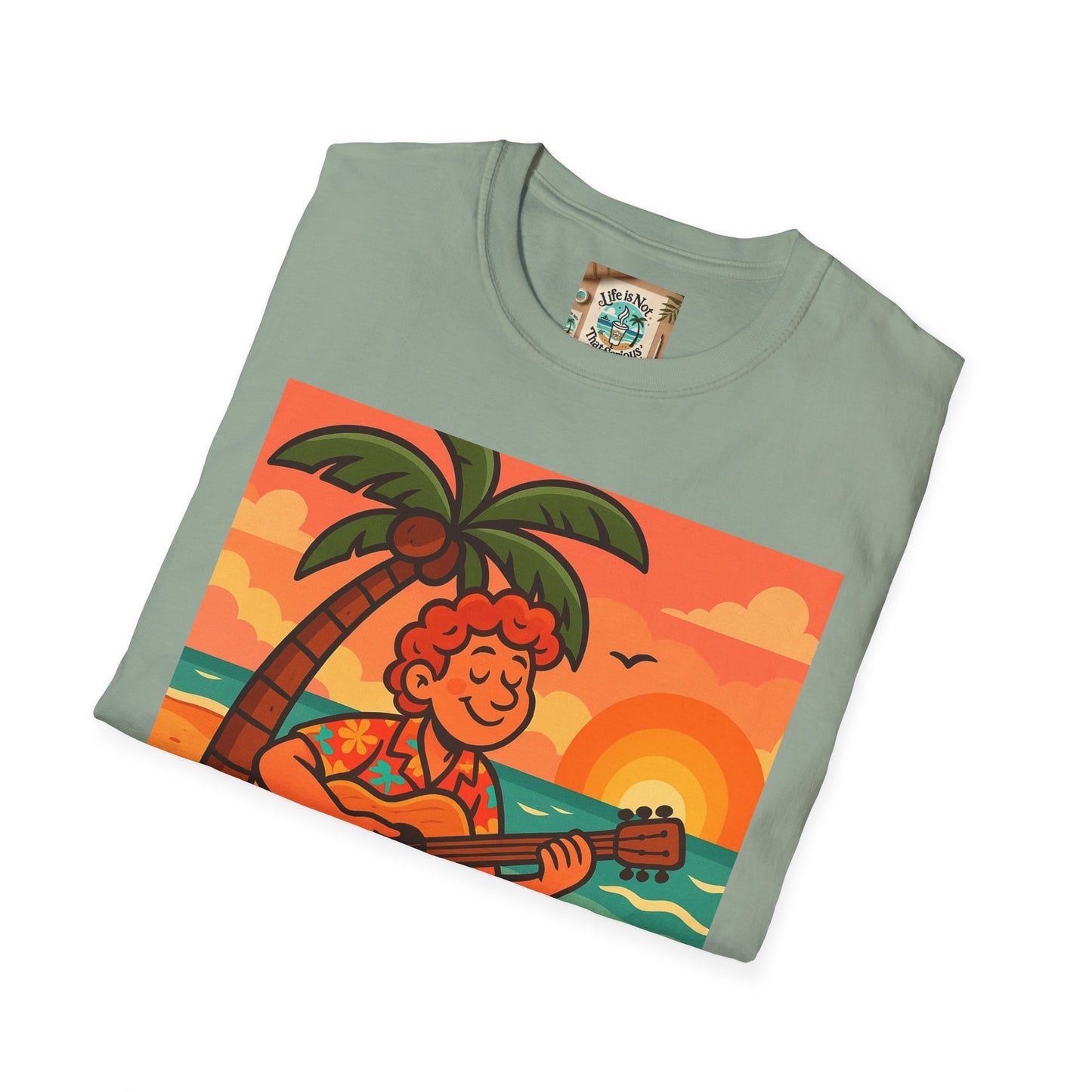 Guitarist T-Shirt - Whimsical Guy Playing Guitar at the Beach Design