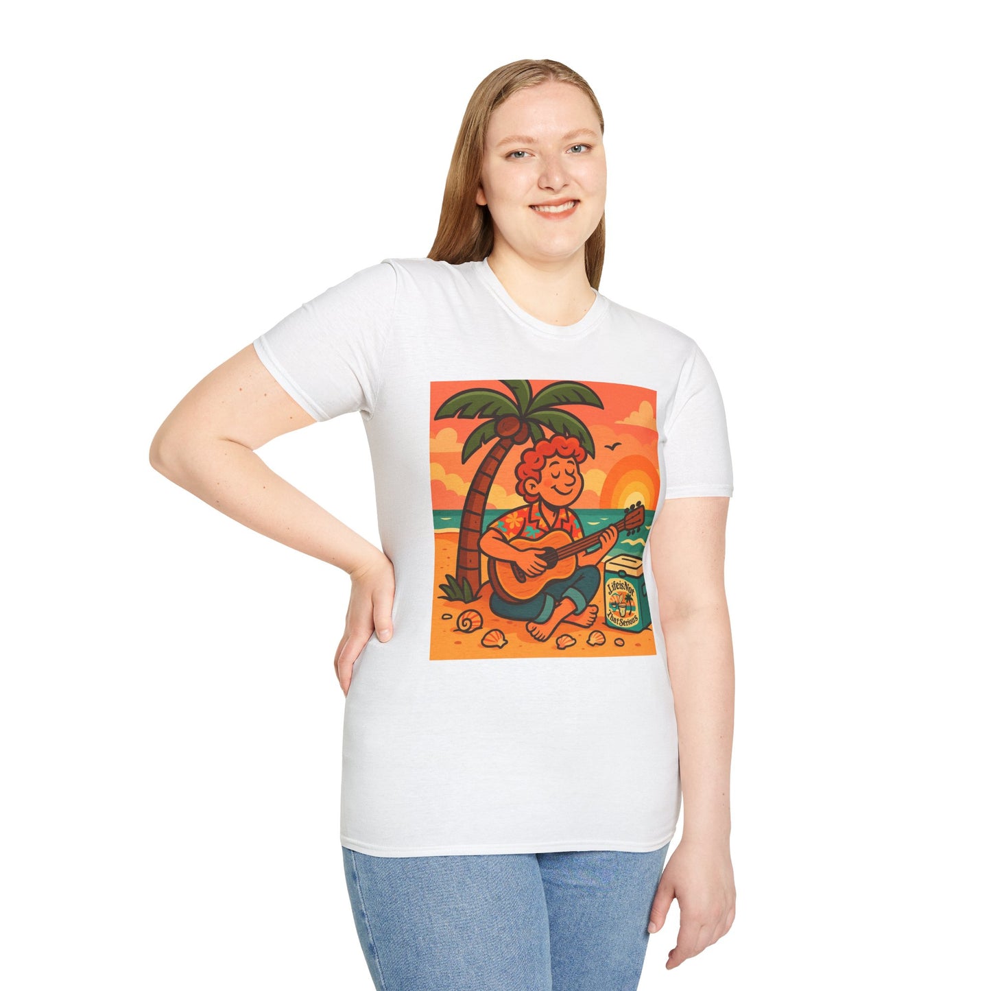 Guitarist T-Shirt - Whimsical Guy Playing Guitar at the Beach Design