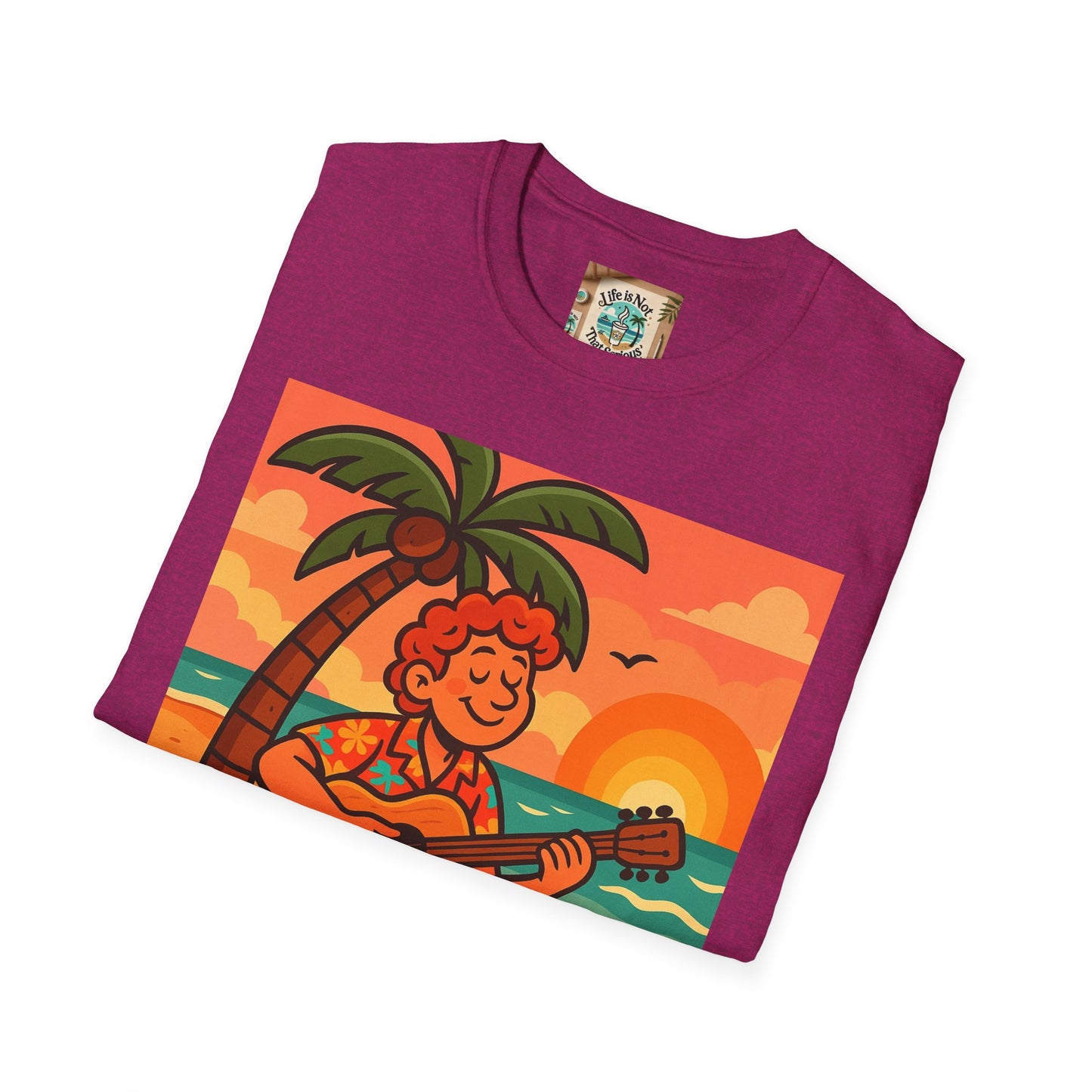 Guitarist T-Shirt - Whimsical Guy Playing Guitar at the Beach Design