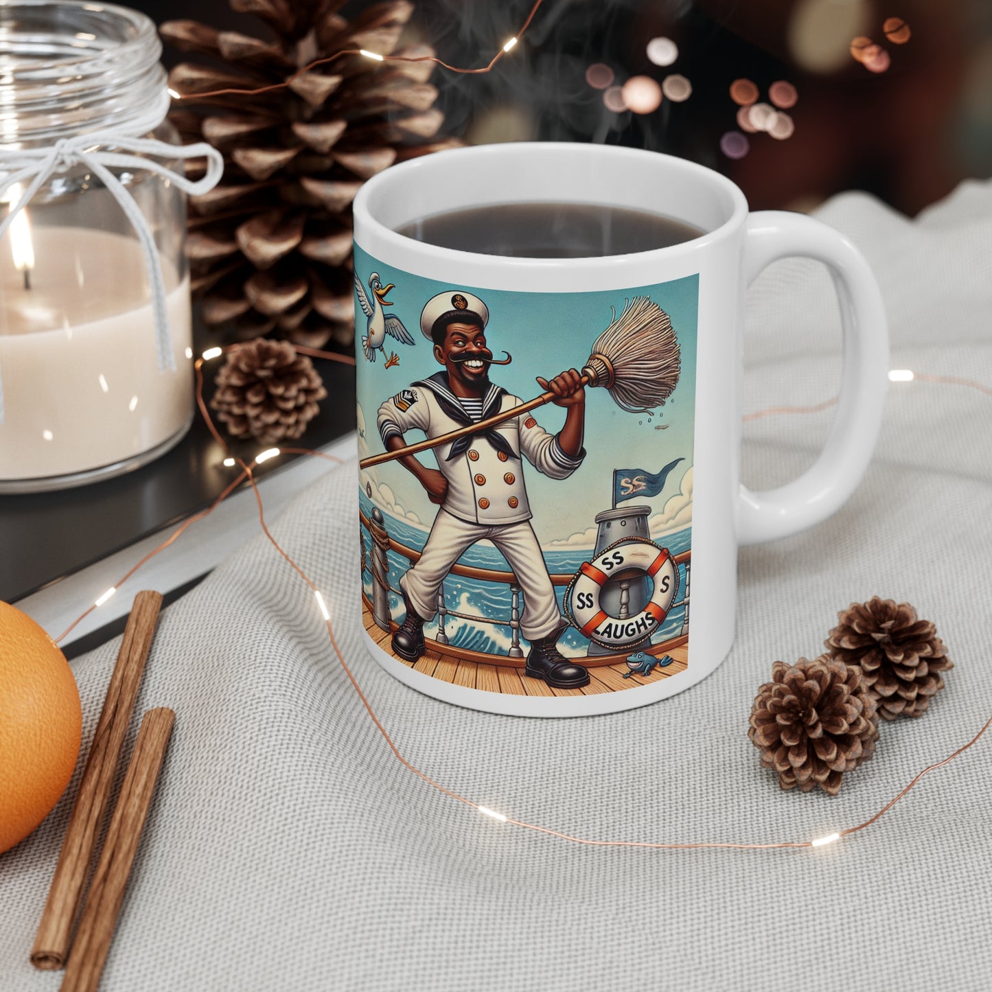 Coffee Mugs - Whimsical Coast Guard Working on the Deck