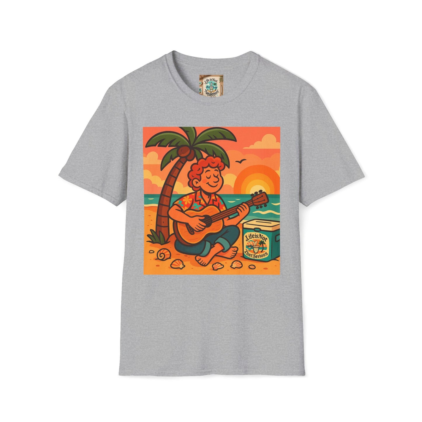 Guitarist T-Shirt - Whimsical Guy Playing Guitar at the Beach Design