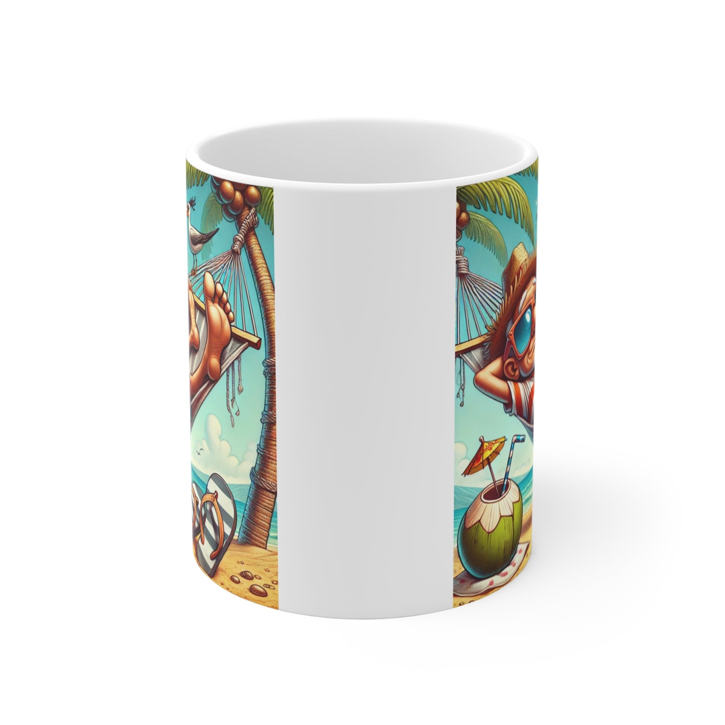 Mug 11oz - Funny Guy Relaxing in Hammock Palm Trees