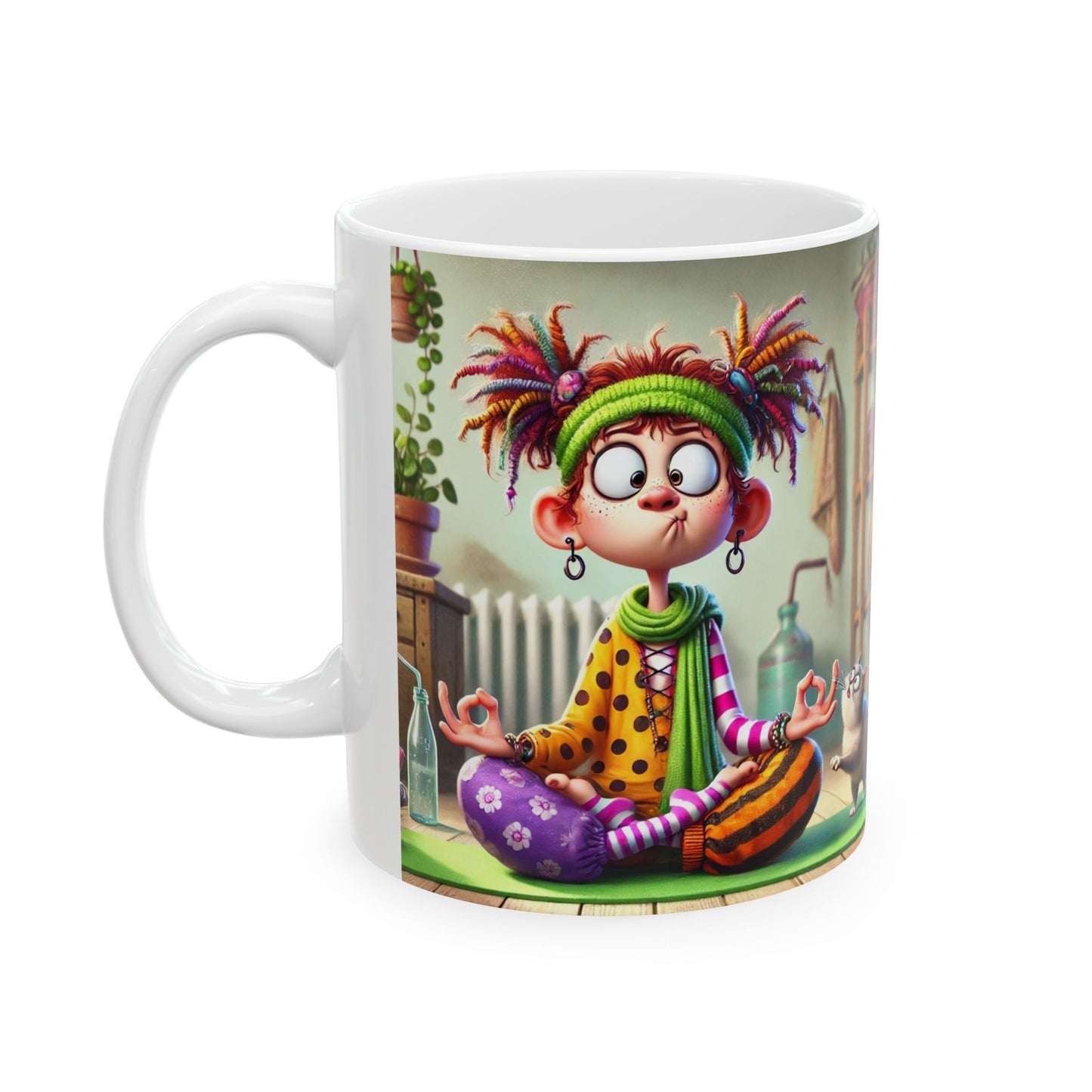Funny Yoga Girl Ceramic Mug (11oz, 15oz) - Coffee or Tea Cup