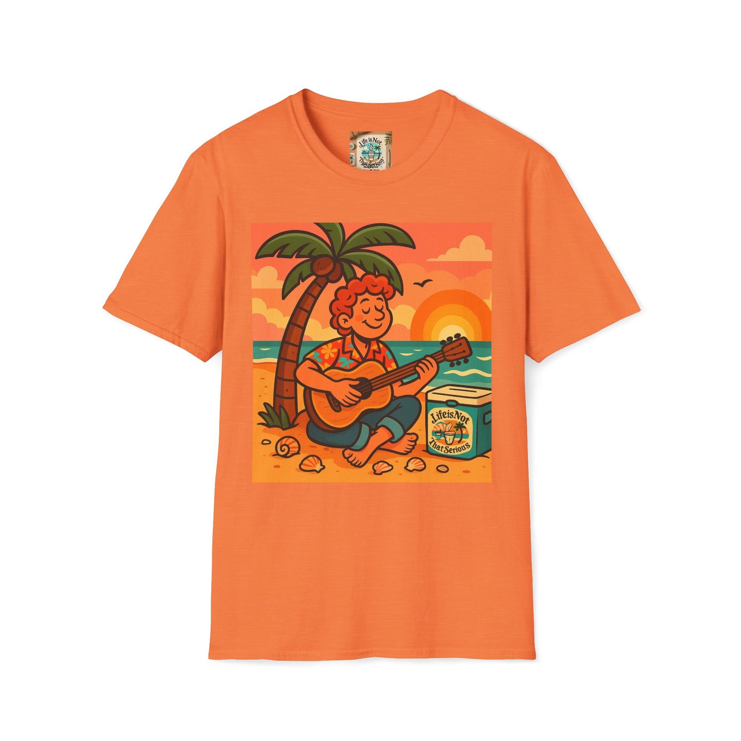 Guitarist T-Shirt - Whimsical Guy Playing Guitar at the Beach Design