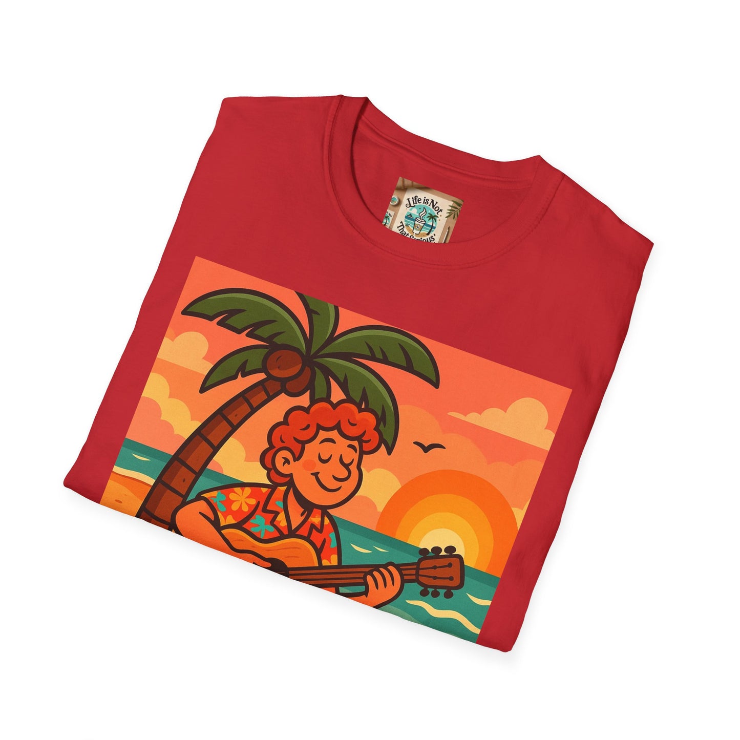 Guitarist T-Shirt - Whimsical Guy Playing Guitar at the Beach Design