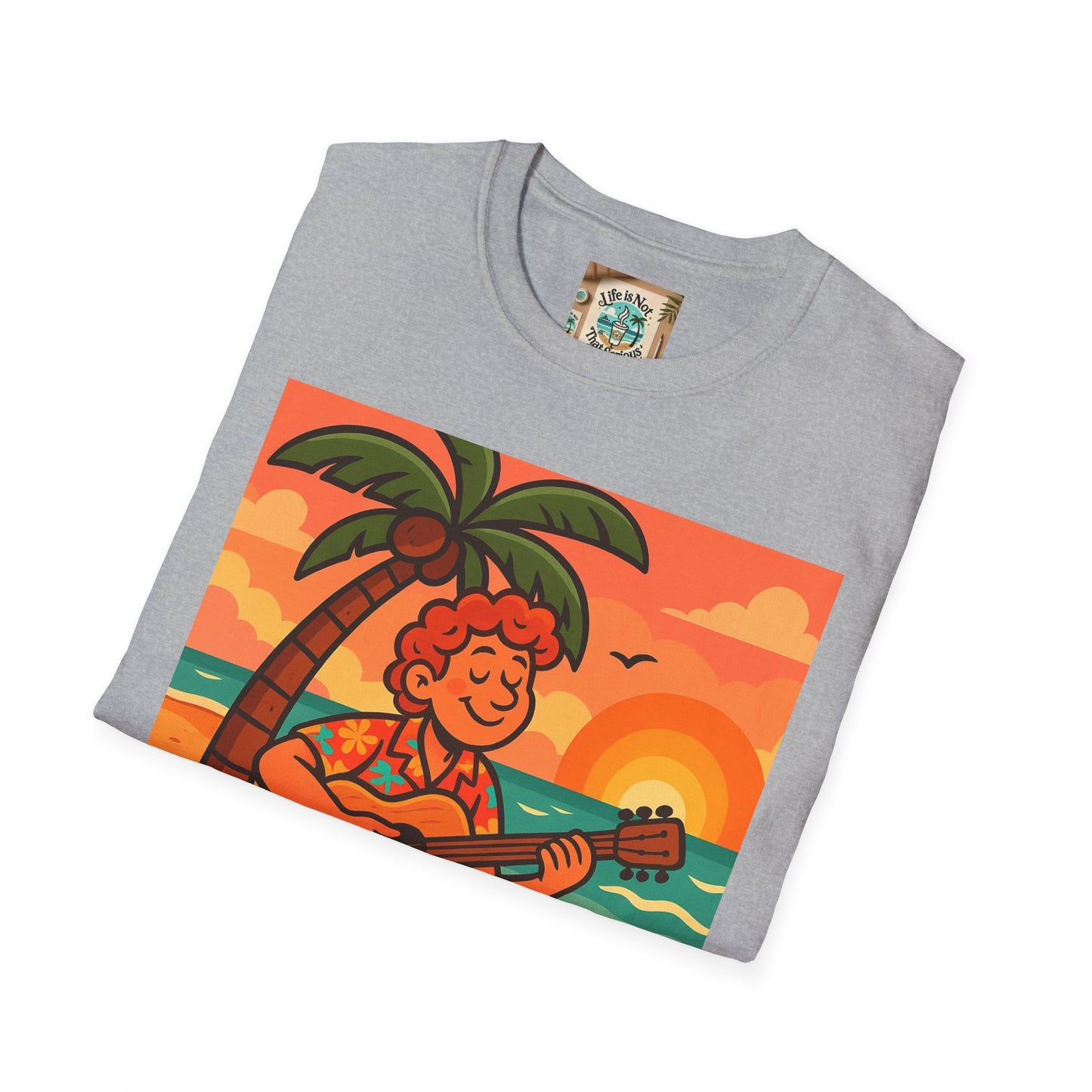 Guitarist T-Shirt - Whimsical Guy Playing Guitar at the Beach Design