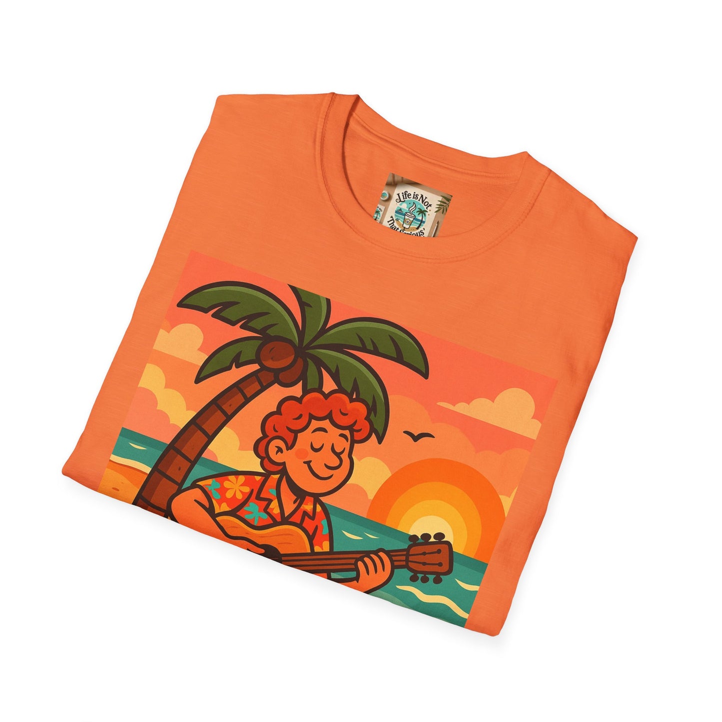Guitarist T-Shirt - Whimsical Guy Playing Guitar at the Beach Design