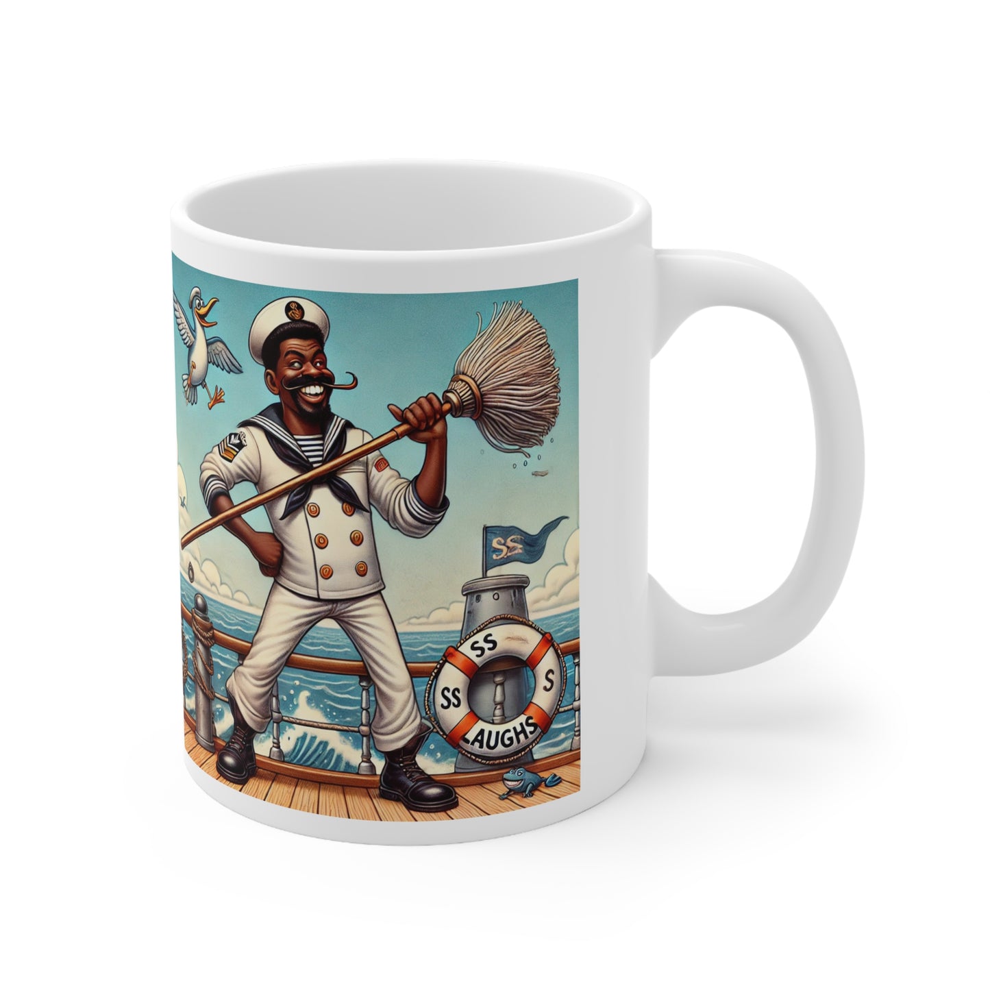 Coffee Mugs - Whimsical Coast Guard Working on the Deck