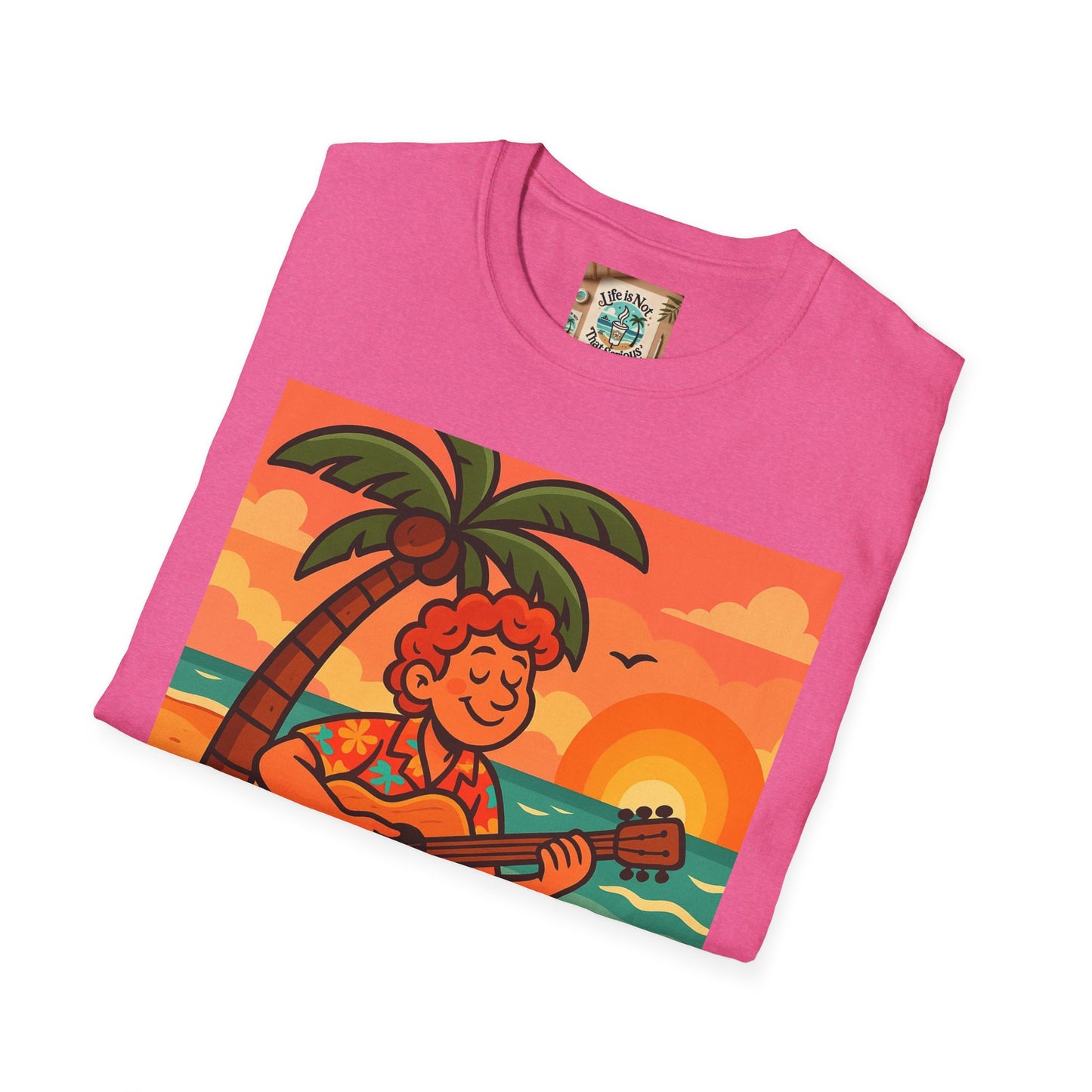 Guitarist T-Shirt - Whimsical Guy Playing Guitar at the Beach Design