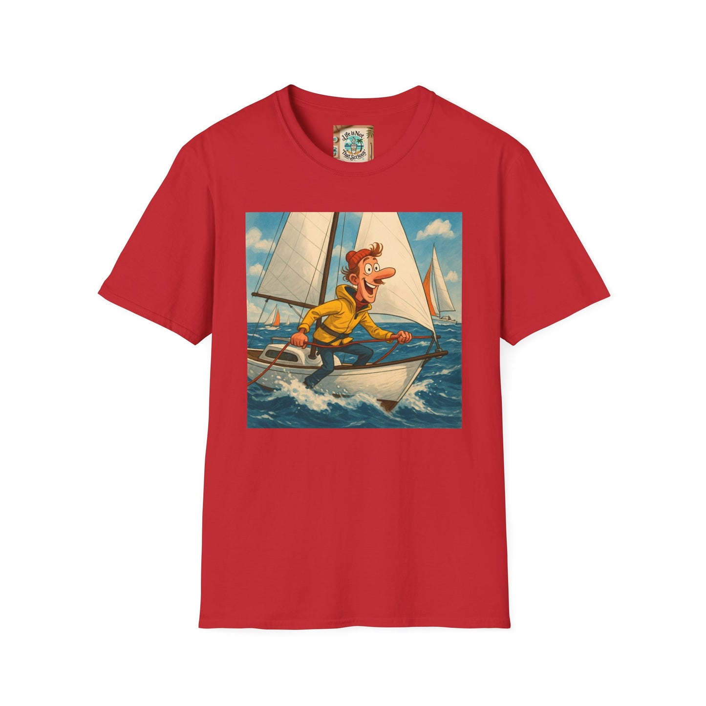 Sailboat Unisex T-Shirt - Whimsical Guy on the Ocean Design