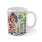 Mug 11oz Whimsical Yoga Instructor Stretching with Puppies and Kittens