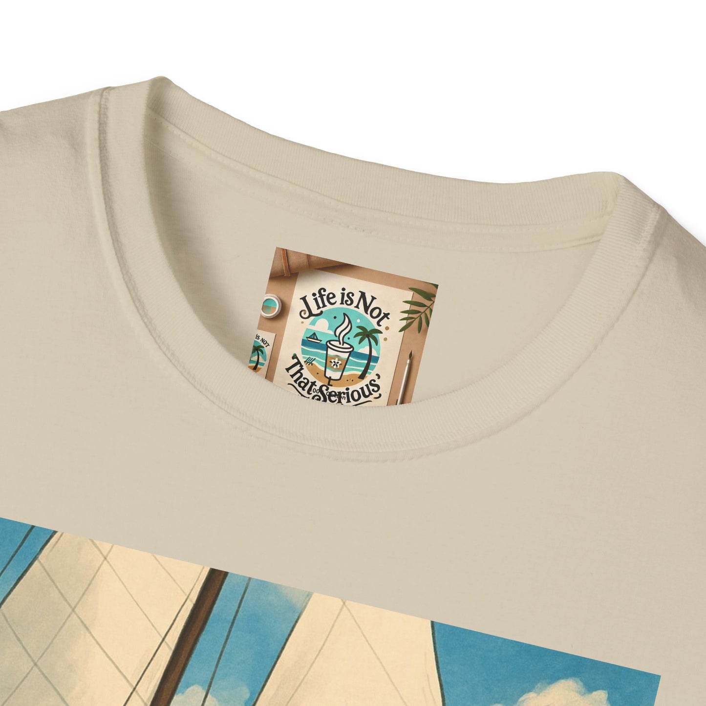 Sailboat Unisex T-Shirt - Whimsical Guy on the Ocean Design
