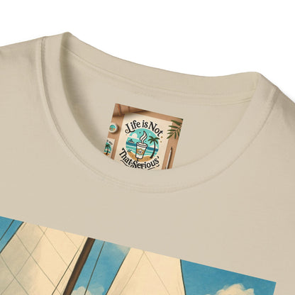Sailboat Unisex T-Shirt - Whimsical Guy on the Ocean Design