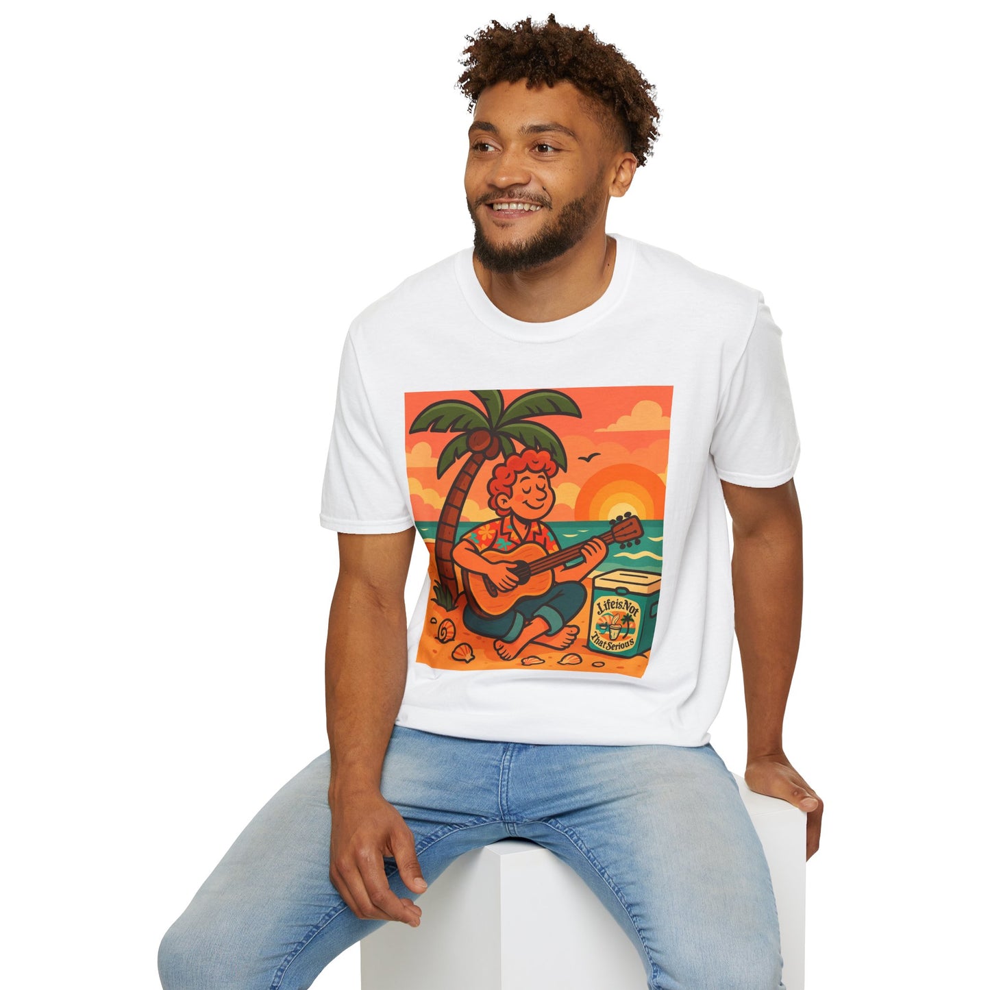 Guitarist T-Shirt - Whimsical Guy Playing Guitar at the Beach Design