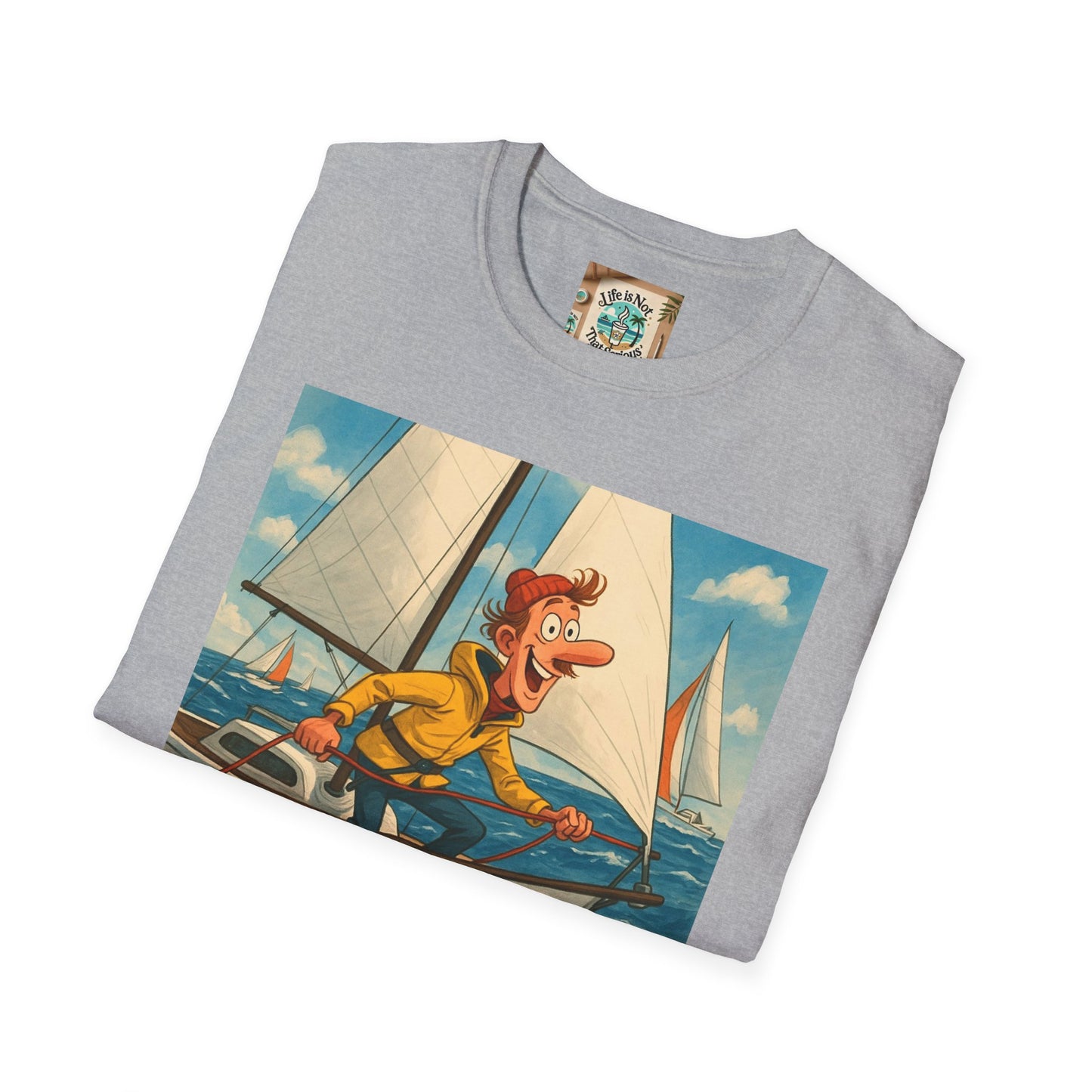 Sailboat Unisex T-Shirt - Whimsical Guy on the Ocean Design