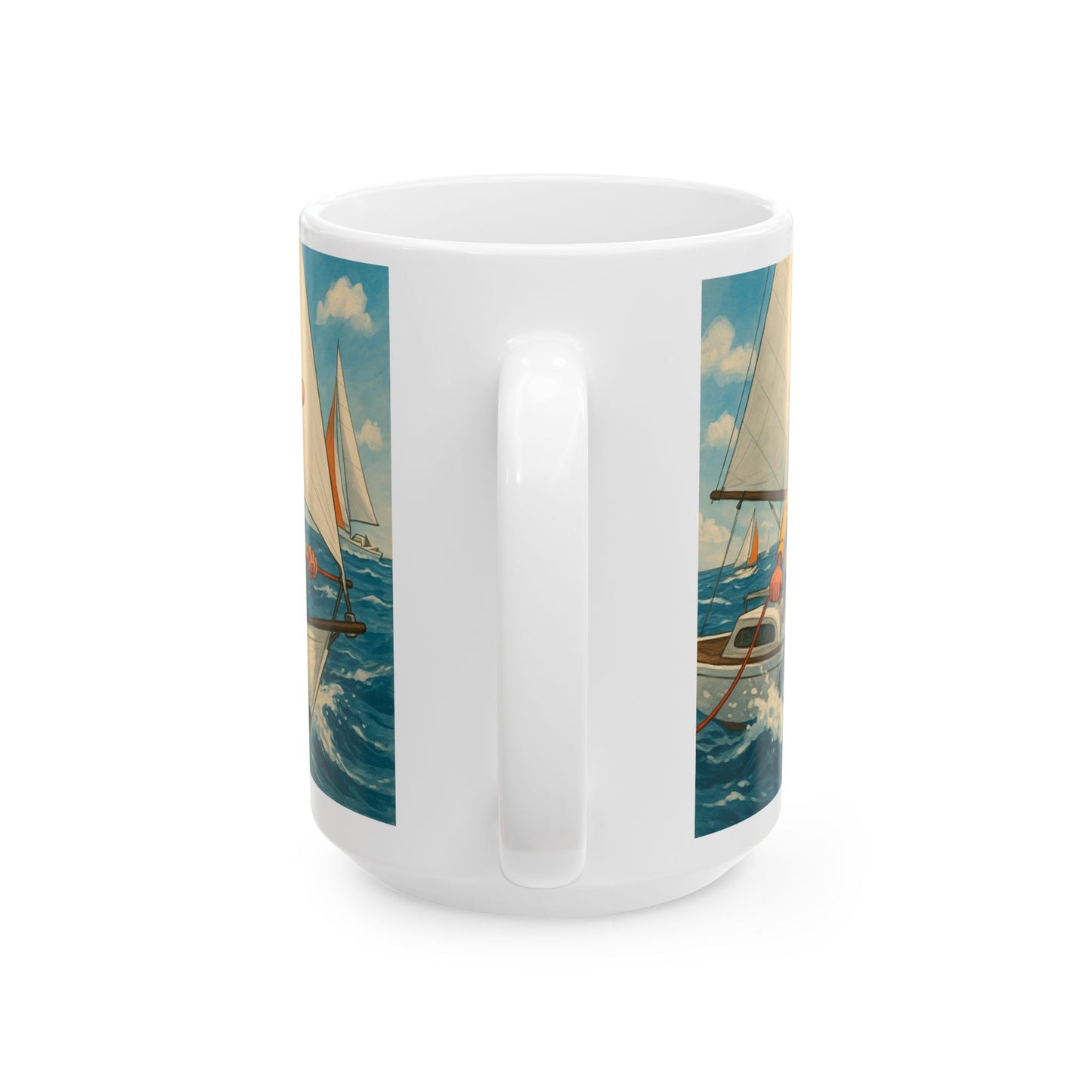 Mug - Whimsical guy sailing yacht ceramic cup