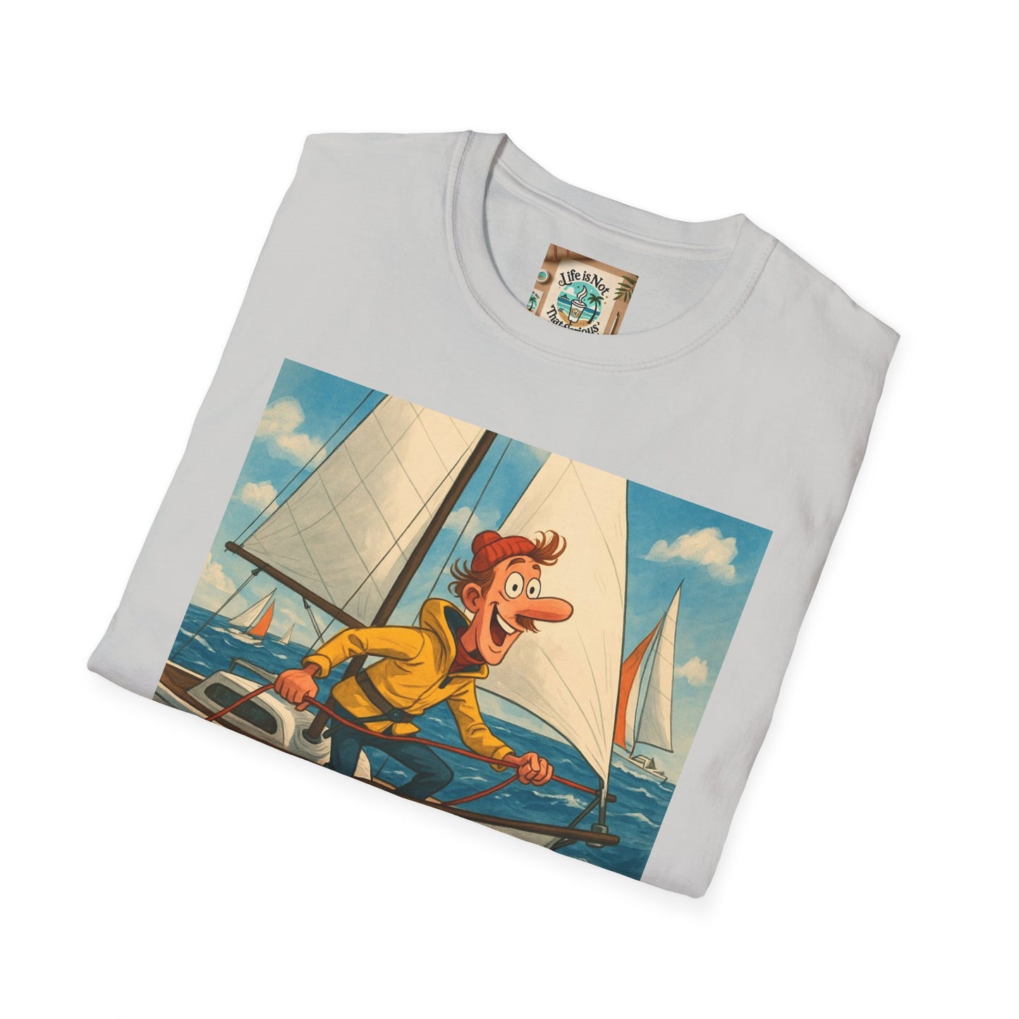 Sailboat Unisex T-Shirt - Whimsical Guy on the Ocean Design