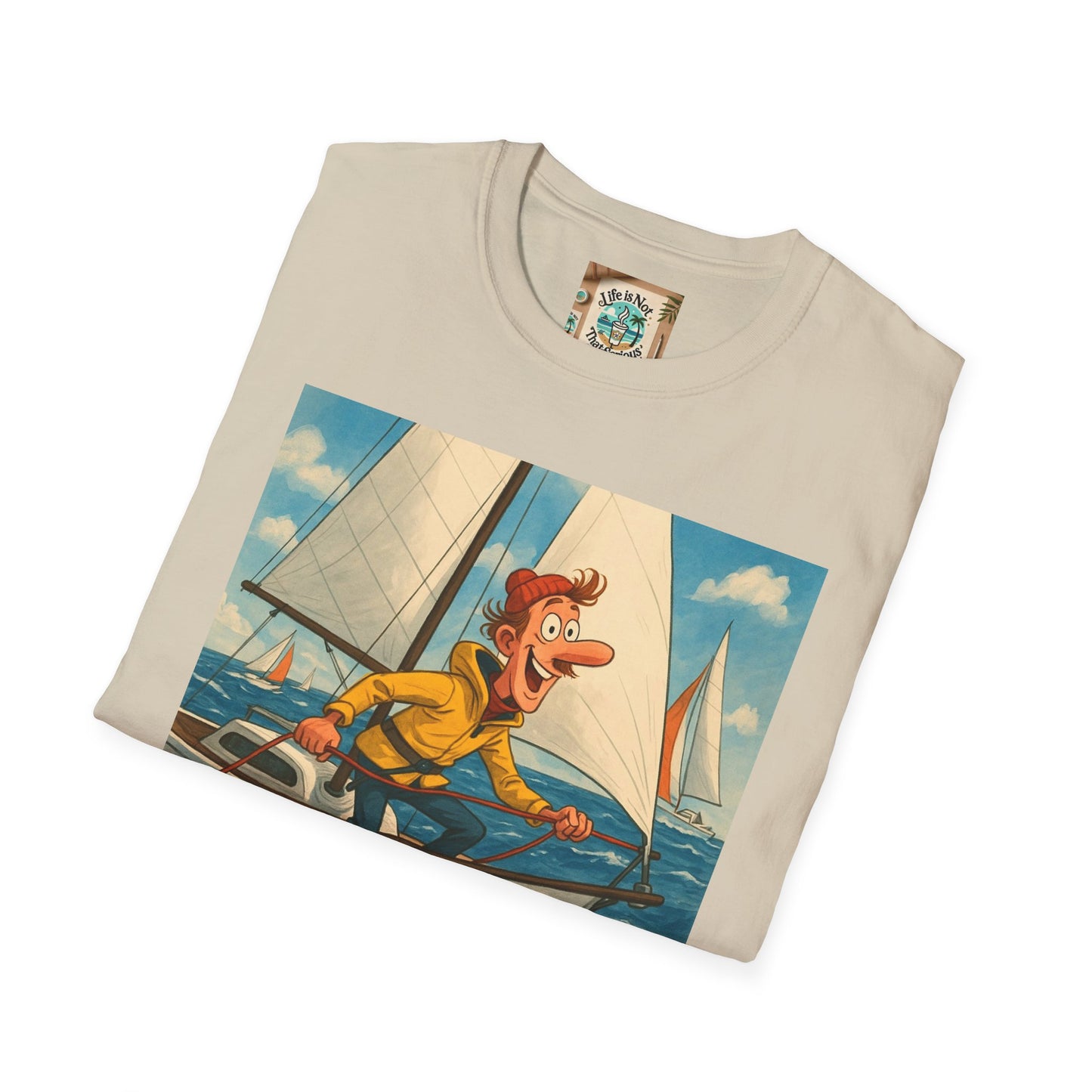 Sailboat Unisex T-Shirt - Whimsical Guy on the Ocean Design