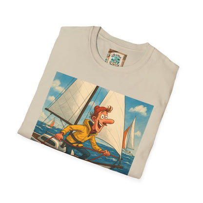 Sailboat Unisex T-Shirt - Whimsical Guy on the Ocean Design