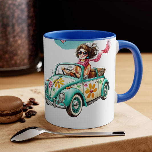 Accent Mug - Whimsical Girl Driving Her Car