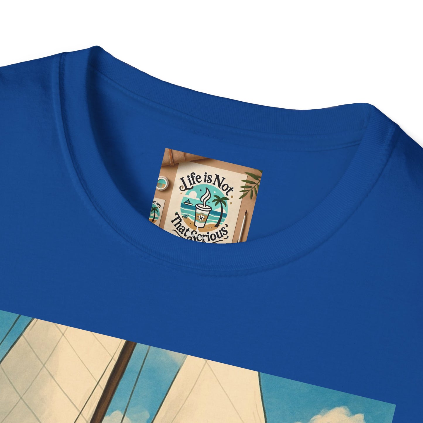 Sailboat Unisex T-Shirt - Whimsical Guy on the Ocean Design