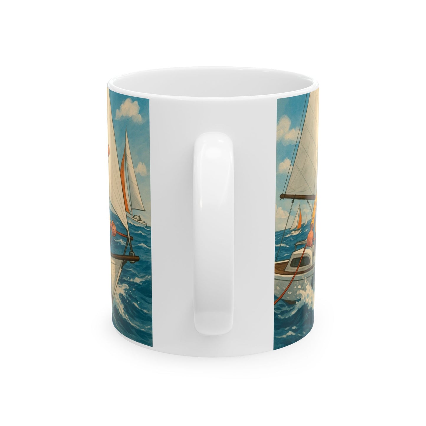 Mug - Whimsical guy sailing yacht ceramic cup