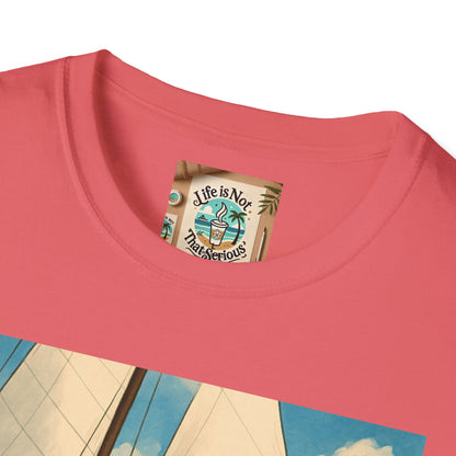 Sailboat Unisex T-Shirt - Whimsical Guy on the Ocean Design