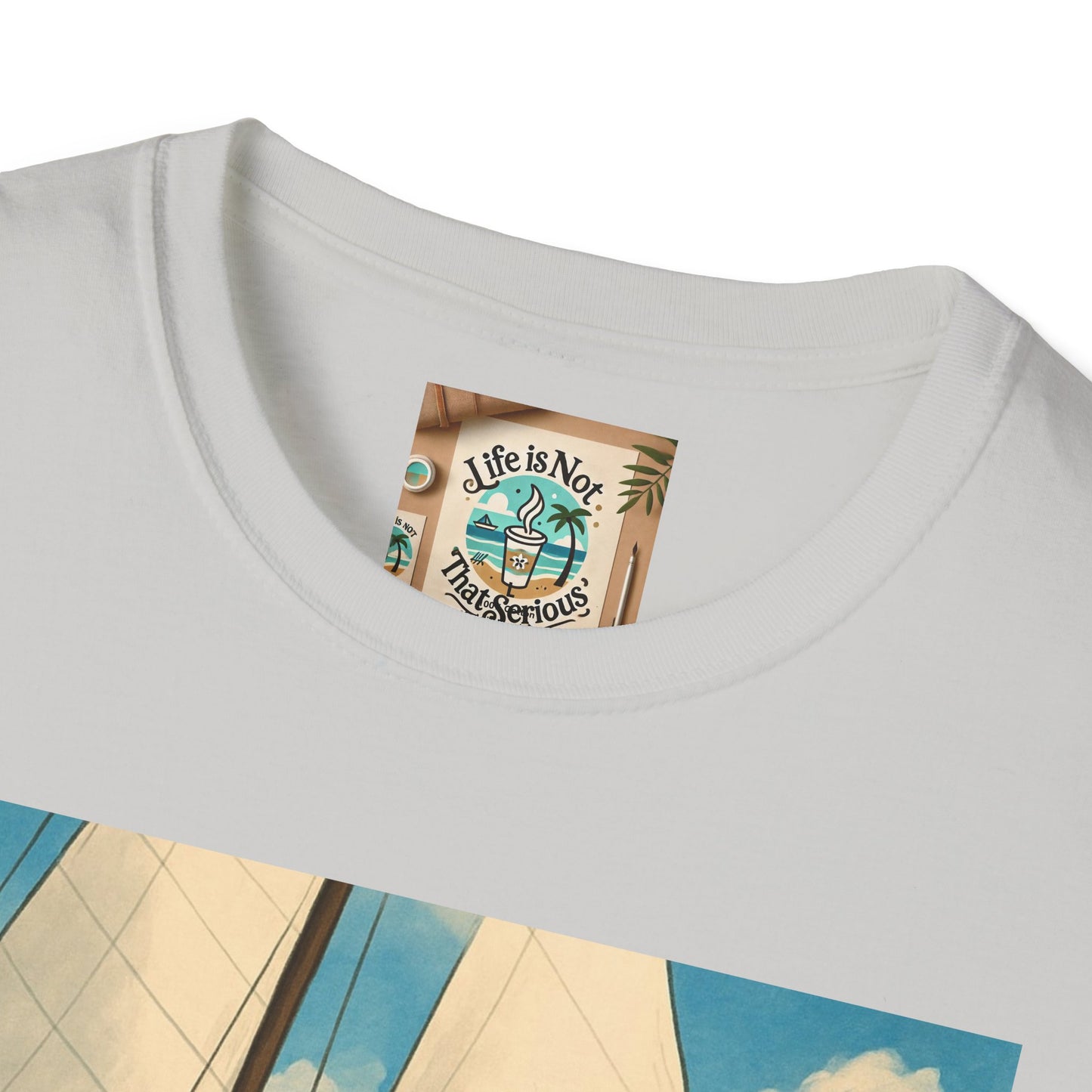 Sailboat Unisex T-Shirt - Whimsical Guy on the Ocean Design