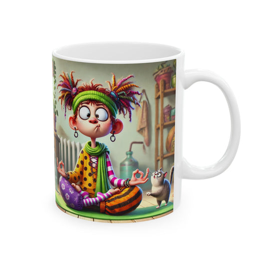 Funny Yoga Girl Ceramic Mug (11oz, 15oz) - Coffee or Tea Cup