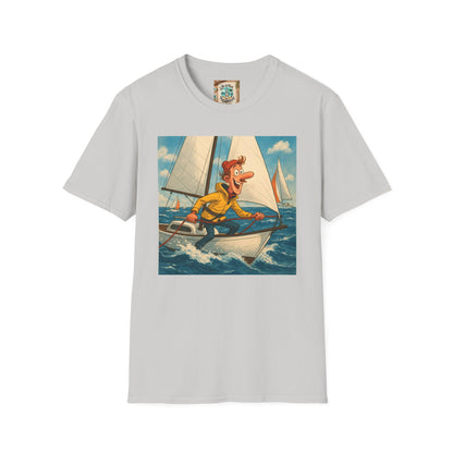 Sailboat Unisex T-Shirt - Whimsical Guy on the Ocean Design