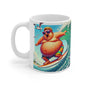 Mug Whimsical Surfer Riding Wave with Bird Coffee Cup 11oz 15oz