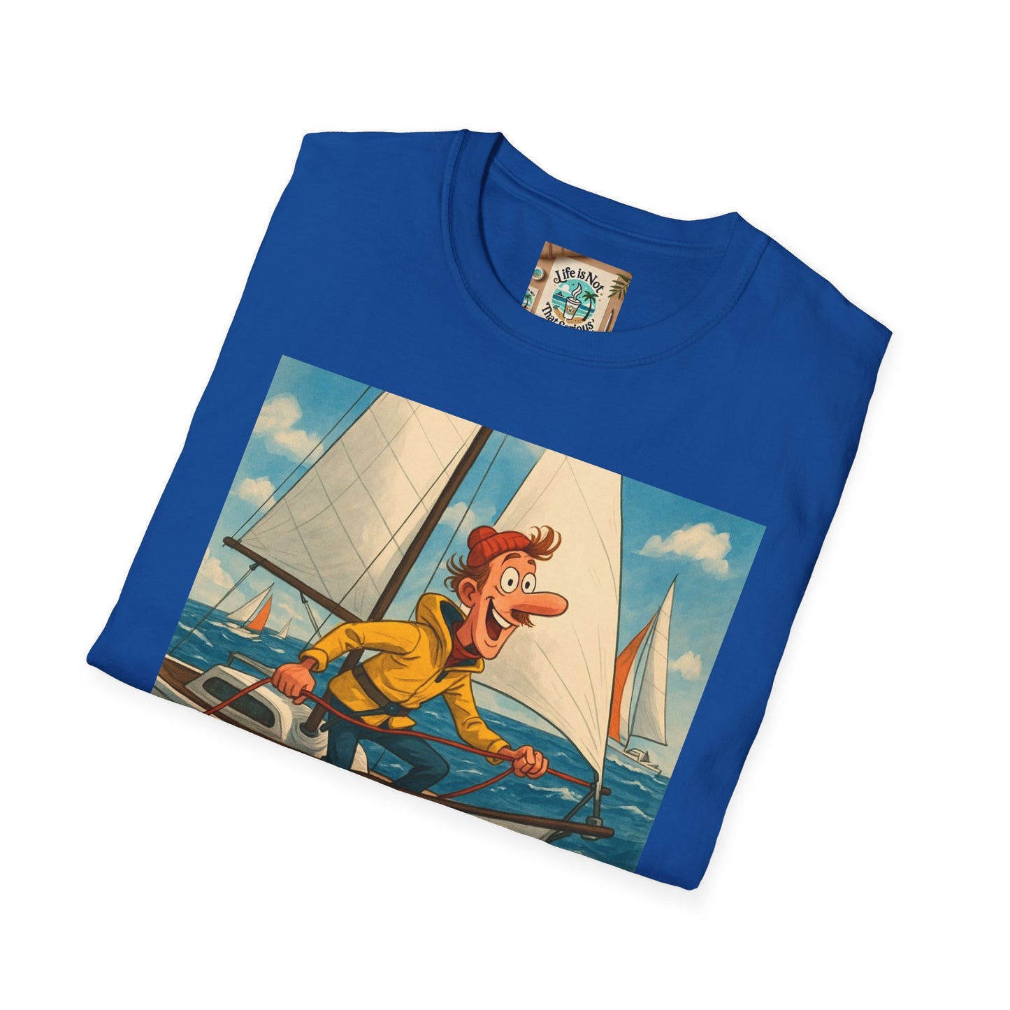 Sailboat Unisex T-Shirt - Whimsical Guy on the Ocean Design