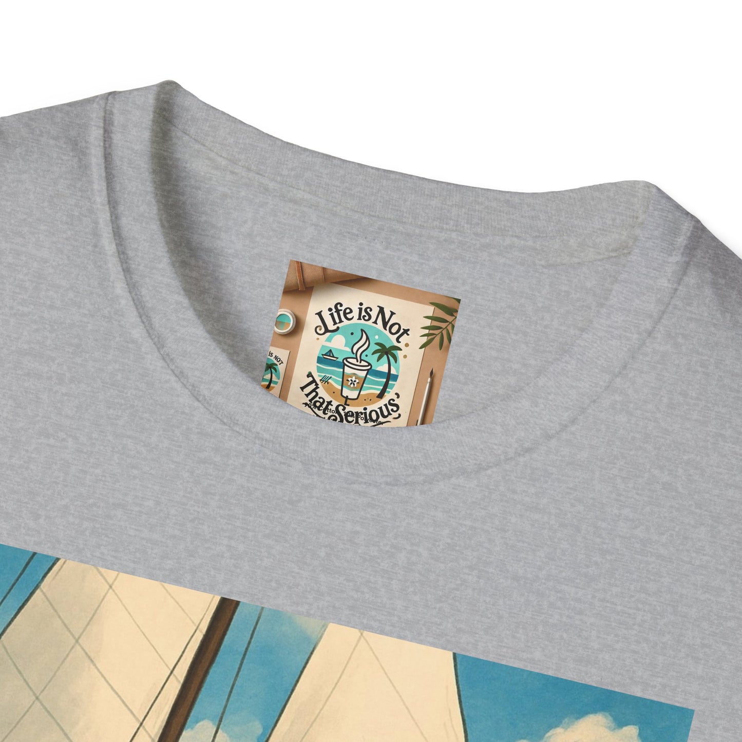Sailboat Unisex T-Shirt - Whimsical Guy on the Ocean Design