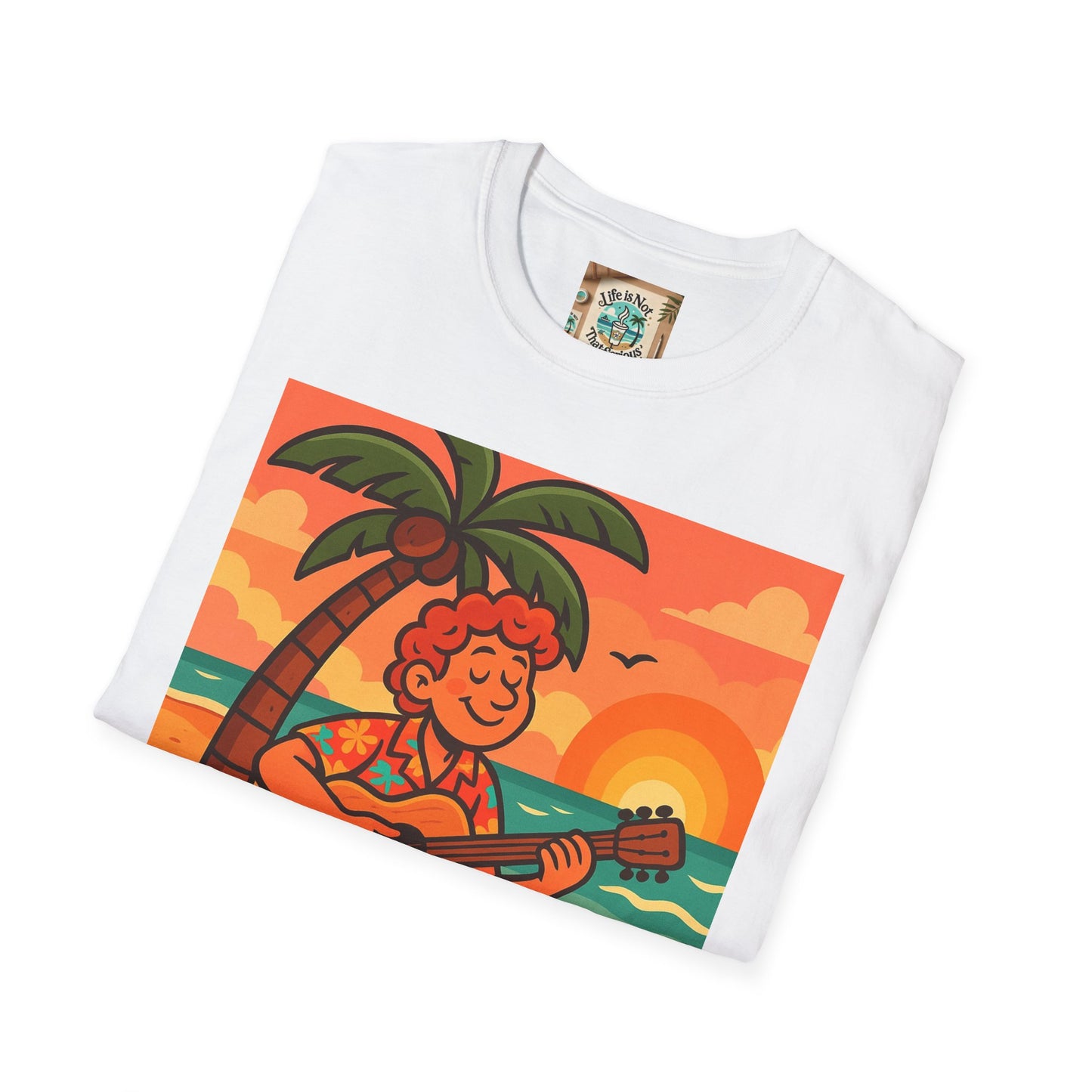 Guitarist T-Shirt - Whimsical Guy Playing Guitar at the Beach Design